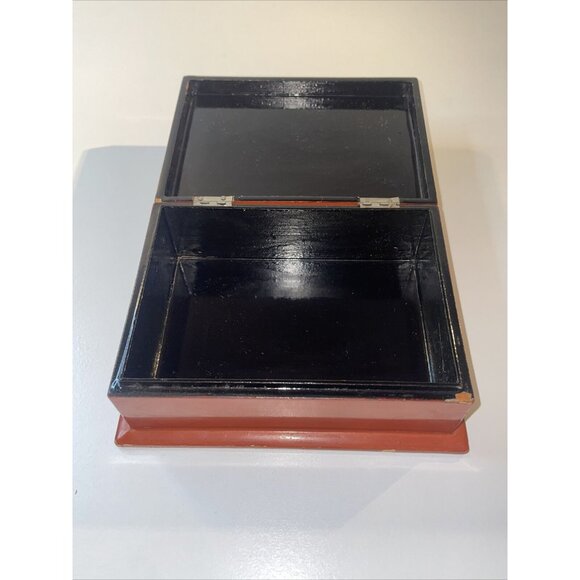 Vintage Japanese Dragon Trinket Jewelry Box Red Lacquer Bamboo MCM Read EL5 - Picture 9 of 13